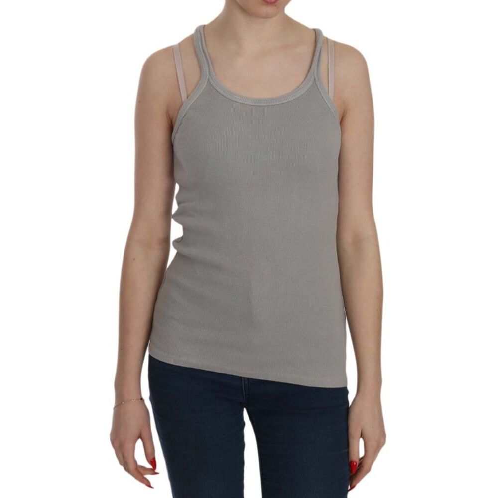 PINK MEMORIES Grey Sleeveless Spaghetti Strap Women's Shirt